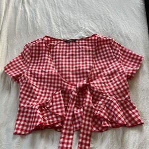 Red gingham tie crop top